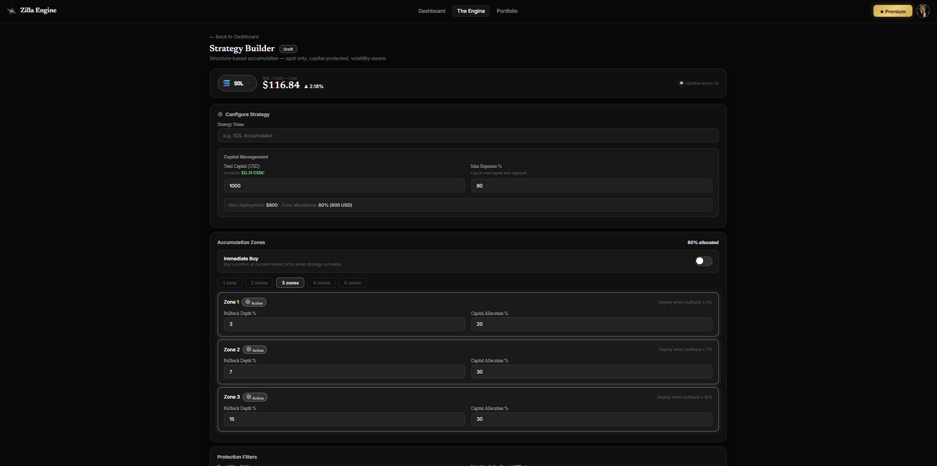 Zilla Engine strategy builder with accumulation zones